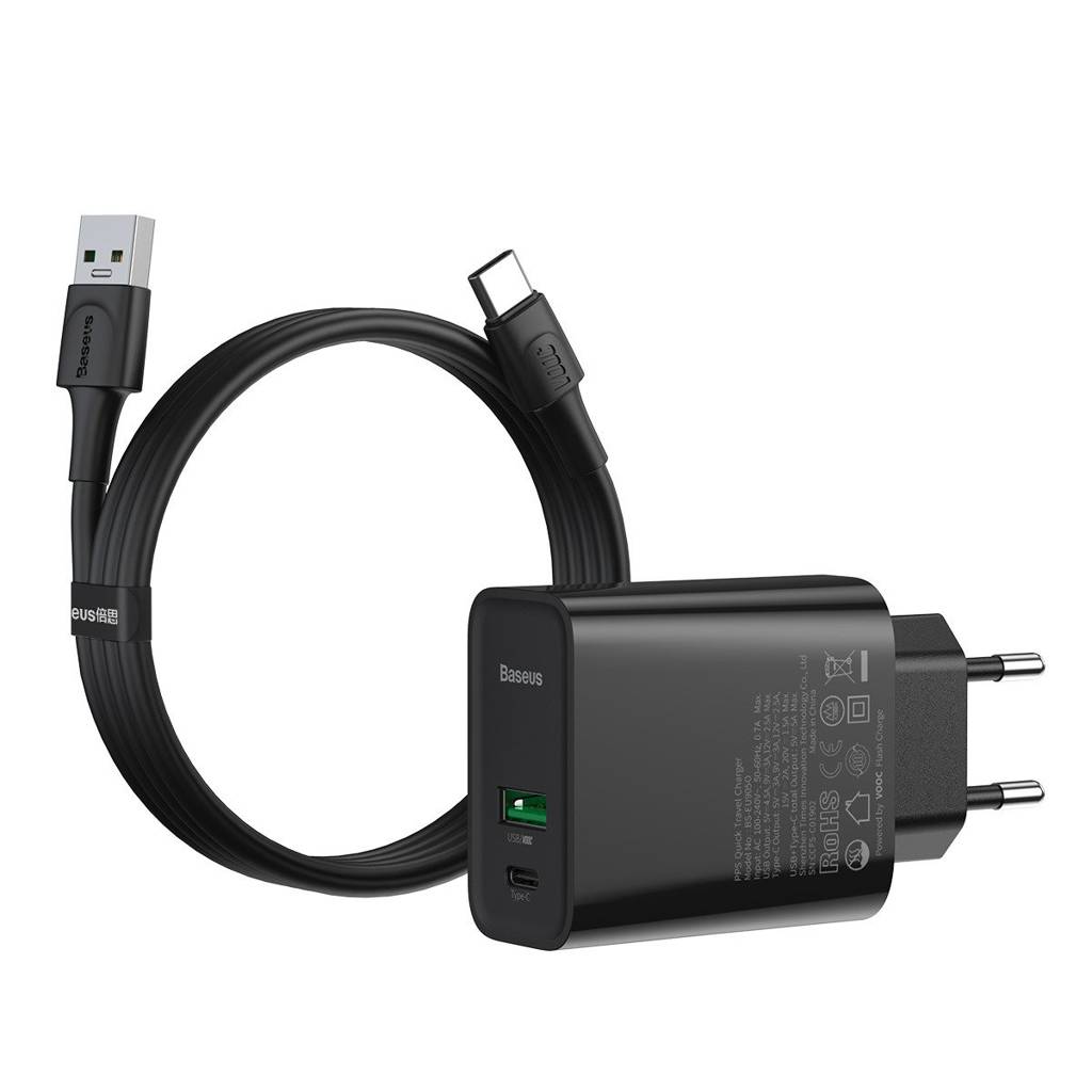 Baseus Speed PPS Quick Charger C+A 30W EU VOOC Edition (With 1m 5A U-C Flash Cable) Black