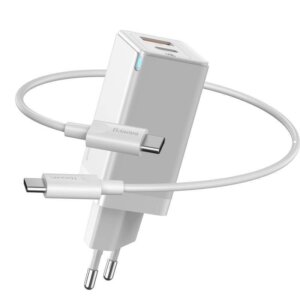 Baseus GaN2 Quick Charger C+U 45W EU (With Mini Cable Type-C to Type-C 60W 20V/3A 1m) White